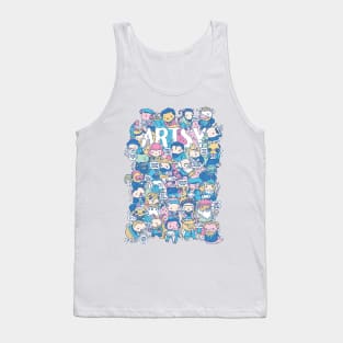 Artsy Doodle style artist animals puns characters Tank Top